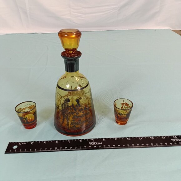 E3-7 Venetian Amber Glass Decanter and Glasses - Picture 6 of 6